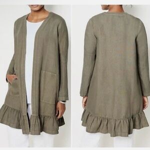 NWT Pure Jill XL Olive Green 100% Linen Open Duster Cardigan Boho Cottage